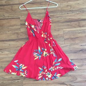 Express Hawaiian tropical tiki red wrap dress